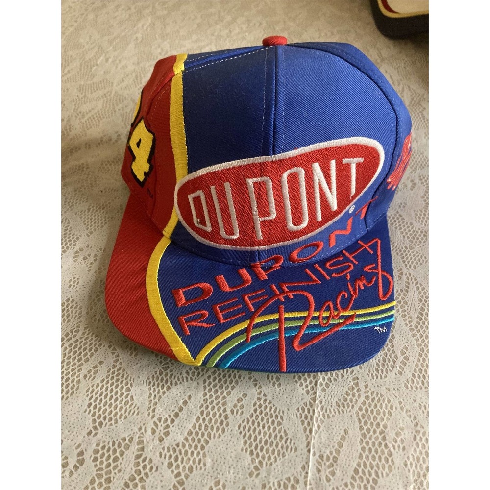 Vtg 90s Jeff Gordon #24 DuPont Refinish Racing Snapback Hat Rainbow